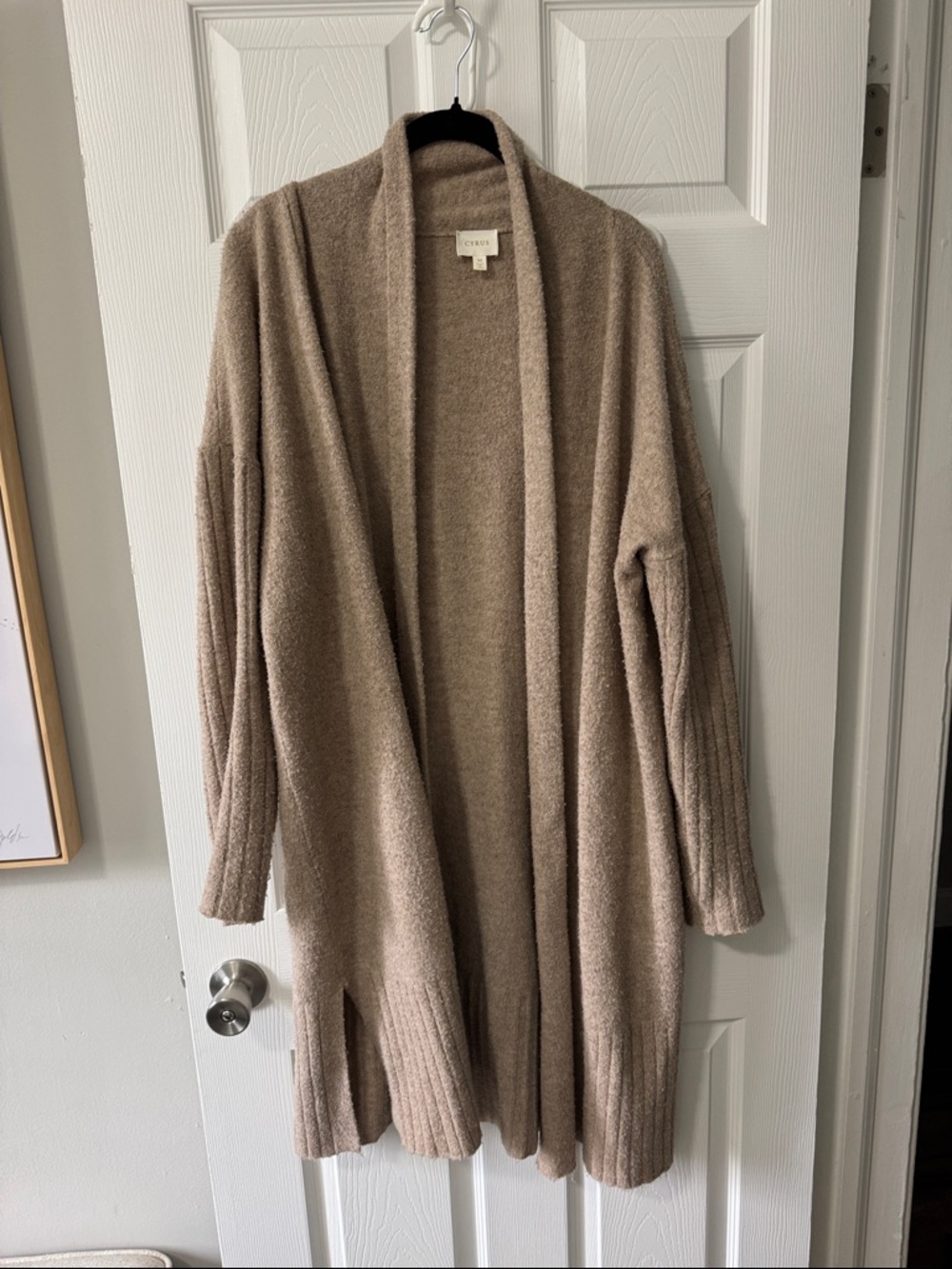 Cyrus Cozy Open-Front Beige Knit Cardigan Sweater oversized